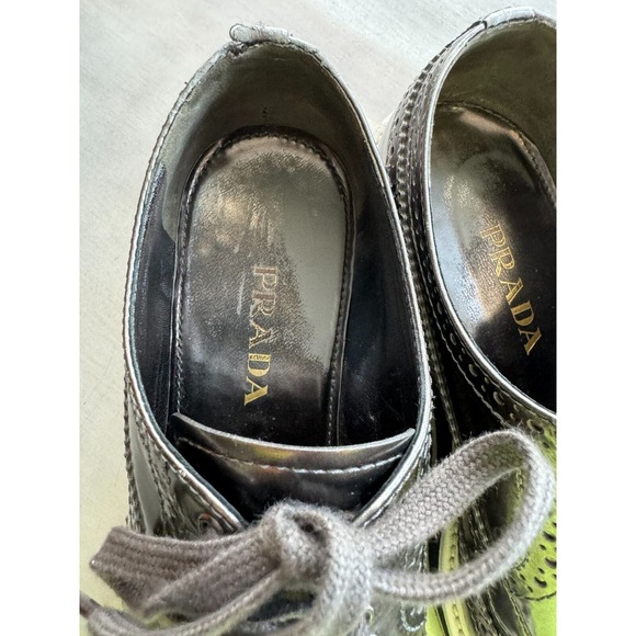 Prada Gray Oxford Wingtip Platform Lace Up Shoes SZ 6.5 Italy EUC